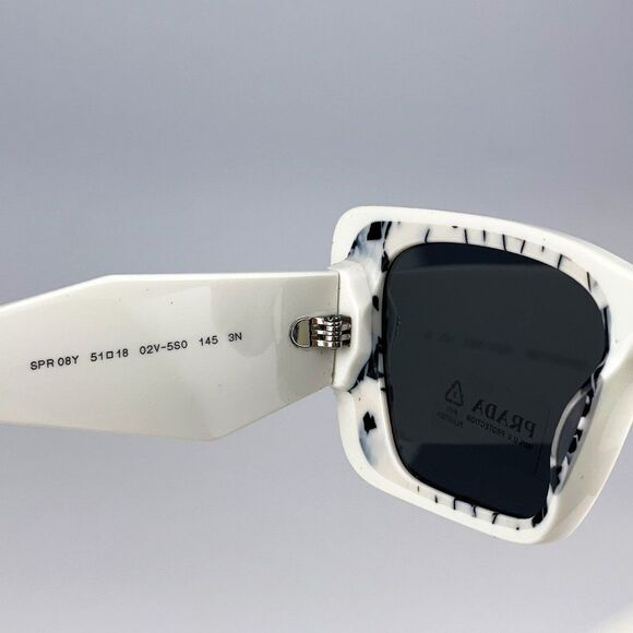 Prada PR08YS 02V5S0 Sunglasses White Havana Black Gray Cat Eye Unisex